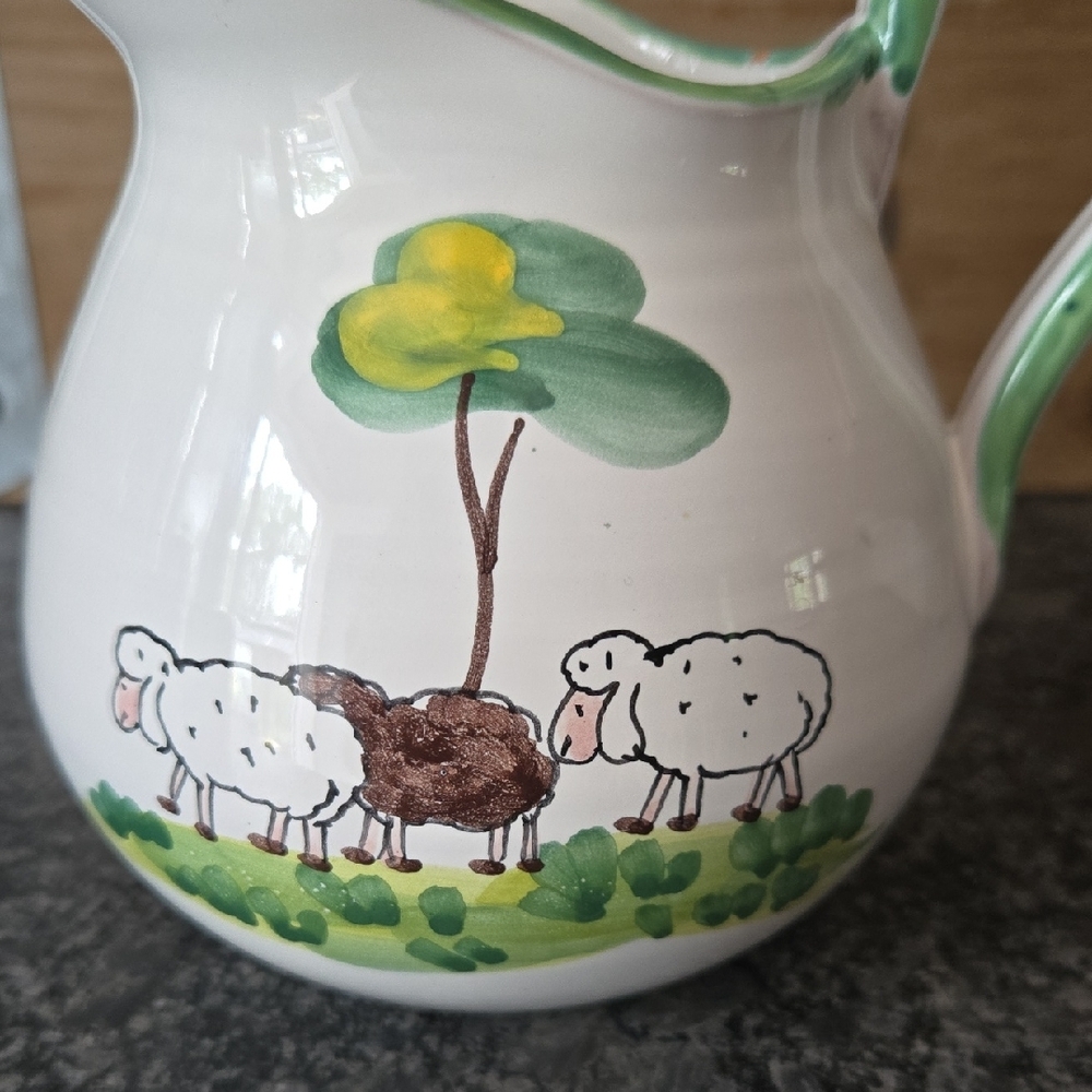 Hand Painted Italian Pottery Sheep Design Ceramic Pitcher - Picture 2 of 11